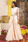 Chhavvi Aggarwal_Peach Georgette Printed Floral Motifs Round Pre-draped Sharara Saree Set _Online_at_Aza_Fashions