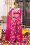 Buy_Chhavvi Aggarwal_Pink Crepe, Georgette Floral Motifs, Sheer Cape And Printed Kurta Sharara Set _at_Aza_Fashions