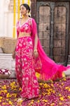 Chhavvi Aggarwal_Pink Crepe, Georgette Floral Motifs, Sheer Cape And Printed Kurta Sharara Set _Online_at_Aza_Fashions