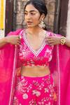 Buy_Chhavvi Aggarwal_Pink Crepe, Georgette Floral Motifs, Sheer Cape And Printed Kurta Sharara Set _Online_at_Aza_Fashions