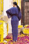 Shop_Chhavvi Aggarwal_Blue Crepe Printed Floral Motifs V Neck Maxi Dress _at_Aza_Fashions