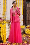 Buy_Chhavvi Aggarwal_Pink Crepe Printed Jacket And Lehenga Set_at_Aza_Fashions