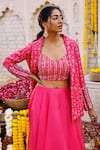Chhavvi Aggarwal_Pink Crepe Printed Jacket And Lehenga Set_Online_at_Aza_Fashions