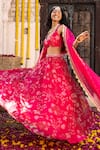Buy_Chhavvi Aggarwal_Pink Organza Printed Floral Motifs Leaf Neck Lehenga Set_Online_at_Aza_Fashions