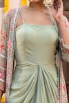 Buy_Chhavvi Aggarwal_Green Organza, Crepe Floral Motifs, Sequin Work Draped With Print Jacket _Online_at_Aza_Fashions