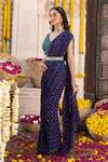 Buy_Chhavvi Aggarwal_Blue Georgette Printed Floral Motifs V Neck Saree Set _at_Aza_Fashions