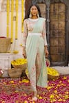 Chhavvi Aggarwal_Green Georgette Printed Floral Motifs Round Pre-draped Pant Saree Set _Online_at_Aza_Fashions