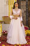 Buy_Chhavvi Aggarwal_Peach Georgette Embroidered Dabka V Neck Bridal Lehenga Set _at_Aza_Fashions