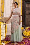 Buy_Chhavvi Aggarwal_Green Organza, Crepe Floral Motifs, Sequin Printed Draped Top And Palazzo Set _at_Aza_Fashions
