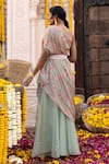 Shop_Chhavvi Aggarwal_Green Organza, Crepe Floral Motifs, Sequin Printed Draped Top And Palazzo Set _at_Aza_Fashions