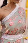 Buy_Chhavvi Aggarwal_Green Organza, Crepe Floral Motifs, Sequin Printed Draped Top And Palazzo Set _Online_at_Aza_Fashions