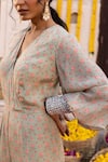 Buy_Chhavvi Aggarwal_Green Crepe Floral Motifs, Sequin Work, Beads V Neck Print Jumpsuit_Online_at_Aza_Fashions