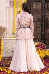 Shop_Chhavvi Aggarwal_Peach Crepe, Georgette Floral Motifs, Sequin Work, Printed Jacket And Lehenga Set _at_Aza_Fashions