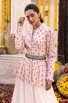 Chhavvi Aggarwal_Peach Georgette Printed Jacket And Lehenga Set_Online_at_Aza_Fashions