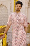 Buy_Chhavvi Aggarwal_Peach Crepe And Glaze Cotton Printed Floral Kurta & Pant Set _Online_at_Aza_Fashions