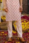 Shop_Chhavvi Aggarwal_Peach Crepe And Glaze Cotton Printed Floral Kurta & Pant Set _Online_at_Aza_Fashions