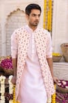 Chhavvi Aggarwal_Peach Crepe Floral Print Jacket_Online_at_Aza_Fashions