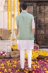 Shop_Chhavvi Aggarwal_Peach Matka Silk Band Collar Jacket And Kurta Set _at_Aza_Fashions