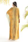Shop_Chhavvi Aggarwal_Yellow Crepe Tribal Print V Neck Kaftan_at_Aza_Fashions