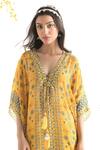 Shop_Chhavvi Aggarwal_Yellow Crepe Tribal Print V Neck Kaftan_Online_at_Aza_Fashions