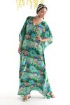 Buy_Chhavvi Aggarwal_Blue Crepe Jungle Print V Neck Kaftan_at_Aza_Fashions