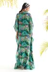 Shop_Chhavvi Aggarwal_Blue Crepe Jungle Print V Neck Kaftan_at_Aza_Fashions