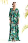 Buy_Chhavvi Aggarwal_Blue Crepe Jungle Print V Neck Kaftan_Online_at_Aza_Fashions