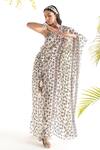 Buy Chhavvi Aggarwal White Crepe Tribal Print One Shoulder Kaftan With Belt at Aza Fashions Buy_Chhavvi Aggarwal_White Crepe Tribal Print One Shoulder Kaftan With Belt_at_Aza_Fashions