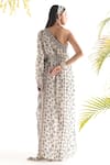 Shop Chhavvi Aggarwal White Crepe Tribal Print One Shoulder Kaftan With Belt at Aza Fashions Shop_Chhavvi Aggarwal_White Crepe Tribal Print One Shoulder Kaftan With Belt_at_Aza_Fashions