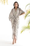 Buy_Chhavvi Aggarwal_White Crepe Printed Geometric V Neck Kaftan Dress _at_Aza_Fashions