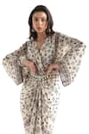 Chhavvi Aggarwal_White Crepe Printed Geometric V Neck Kaftan Dress _Online_at_Aza_Fashions