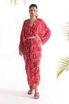 Buy_Chhavvi Aggarwal_Red Crepe Printed Geometric V Neck Kaftan Dress _at_Aza_Fashions