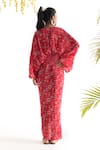 Shop_Chhavvi Aggarwal_Red Crepe Printed Geometric V Neck Kaftan Dress _at_Aza_Fashions