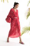 Chhavvi Aggarwal_Red Crepe Printed Geometric V Neck Kaftan Dress _Online_at_Aza_Fashions