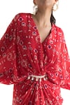 Buy_Chhavvi Aggarwal_Red Crepe Printed Geometric V Neck Kaftan Dress _Online_at_Aza_Fashions