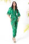Buy_Chhavvi Aggarwal_Green Crepe Geometric Print Straight Collar Draped Shirt Dress_at_Aza_Fashions