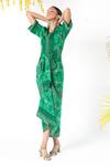Chhavvi Aggarwal_Green Crepe Geometric Print Straight Collar Draped Shirt Dress_Online_at_Aza_Fashions