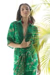 Buy_Chhavvi Aggarwal_Green Crepe Geometric Print Straight Collar Draped Shirt Dress_Online_at_Aza_Fashions
