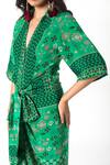 Shop_Chhavvi Aggarwal_Green Crepe Geometric Print Straight Collar Draped Shirt Dress_Online_at_Aza_Fashions
