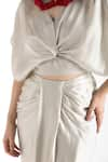 Buy_Chhavvi Aggarwal_Grey Satin Plain Solid V Neck Draped Skirt Set _Online_at_Aza_Fashions