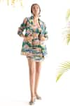 Buy_Chhavvi Aggarwal_Green Crepe Printed Jungle Lapel Collar Jacket Skirt Set _at_Aza_Fashions