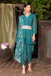 Chhavvi Aggarwal_Green Crepe V Neck Cotton Silk Tunic Dhoti Pant Set_Online_at_Aza_Fashions