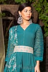 Buy_Chhavvi Aggarwal_Green Crepe V Neck Cotton Silk Tunic Dhoti Pant Set_Online_at_Aza_Fashions