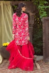 Shop_Chhavvi Aggarwal_Red Organza, Crepe, Georgette Notched Round Neck Printed Kurta Sharara Set _at_Aza_Fashions