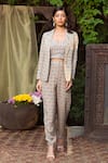 Buy_Chhavvi Aggarwal_Beige Top Sweetheart Blazer Lapel Printed Suit Set _at_Aza_Fashions