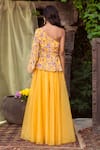 Shop_Chhavvi Aggarwal_Yellow Organza, Crepe One Shoulder Printed Top And Gharara Set _at_Aza_Fashions