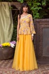 Buy_Chhavvi Aggarwal_Yellow Organza, Crepe One Shoulder Printed Top And Gharara Set _Online_at_Aza_Fashions