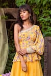 Shop_Chhavvi Aggarwal_Yellow Organza, Crepe One Shoulder Printed Top And Gharara Set _Online_at_Aza_Fashions