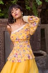 Chhavvi Aggarwal_Yellow Organza, Crepe One Shoulder Printed Top And Gharara Set _at_Aza_Fashions