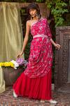 Buy_Chhavvi Aggarwal_Red Crepe, Georgette One Shoulder Printed Tunic With Flared Pant _at_Aza_Fashions